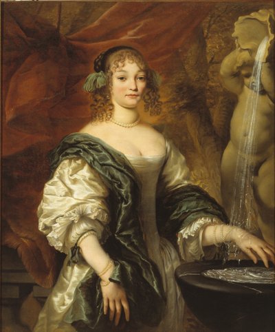 噴水の前の若い女性の肖像、17 世紀後半.. 作： Jan de Baen