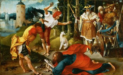 De Beer, Jan (ca 1475-1528)の「Le martyr de saint Mathias - The Martyrdom of Saint Matthias（聖マティアスの殉教）」。木に油彩、約1510-1515年。寸法：25.4x41.5 cm。ヴィエンヌの美術史博物館 作： Jan de Beer