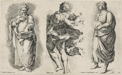 イタリアの3人の作家による「3つの無題の像」（エッチング、レイド紙、紋章の透かし入り 作： Jan de Bisschop