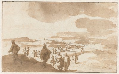 スヘフェニンゲン近くの砂丘に描かれた人物の 2 つのスケッチ スヘフェニンゲンの砂丘の人々 作： Jan de Bisschop