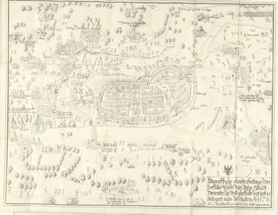 デーフェンターの包囲と捕獲、1578 年 Waerafftighe afconterfeitinge der loeflike Keyser vrye Anze Stadt Deventer ベルガート オンデ ベシャテン アオがどのようなゲシュタルトにいるのか。 1578 (オブジェクトのタイトル) 作： Jan de Lange (II) (signed by artist)
