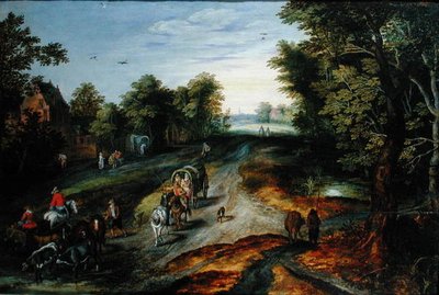 村の道のある風景 作： Jan studio of Brueghel