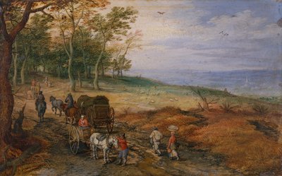 旅人のいる森の風景（銅に油彩） 作： Jan the Elder Brueghel