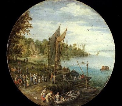 フェリーのある森の河口（油彩・パネル 作： Jan the Elder Brueghel