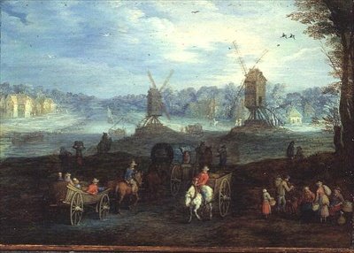 風車のある風景（パネル） 作： Jan the Elder Brueghel