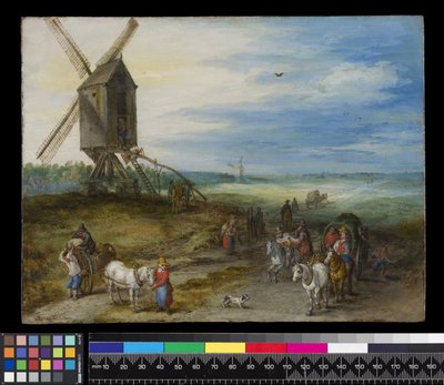 ミルとカートのある風景、c.1611（銅に油彩） 作： Jan the Elder Brueghel