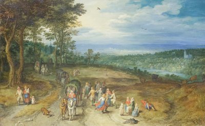 線路を行く旅人と農民のいる風景 作： Jan the Elder Brueghel