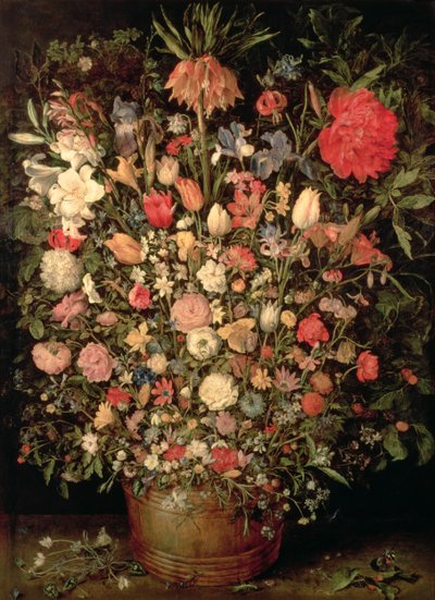 木製の浴槽に花の大きな花束 作： Jan the Elder Brueghel