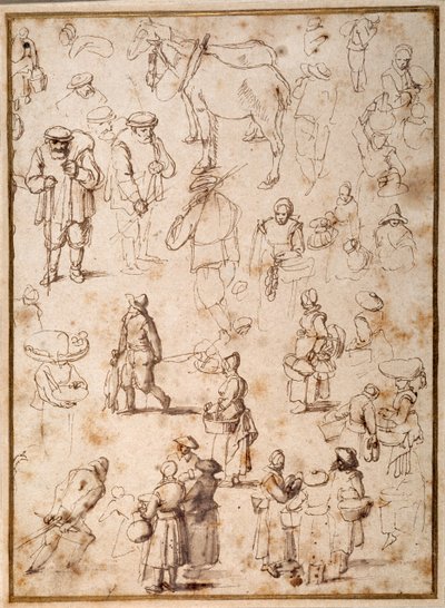 生活からの農民の研究（紙にペンとインク、ウォッシュ 作： Jan the Elder Brueghel