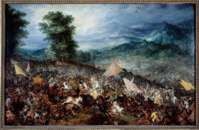 アルベルス（またはイッソス）の戦い 紀元前333年、マケドニア王がルーエニ朝最後の王ダリオス（ダリウス）3世を破ったイッソスの戦いでのアレキサンダー大王（紀元前356～323年）とその軍勢。JC.絵画：ヤン・ブリューゲル ル・ヴューc 作： Jan the Elder Brueghel