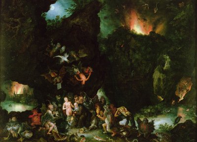 聖アントニウスの誘惑-地獄、1594年（銅に油彩） 作： Jan the Elder Brueghel