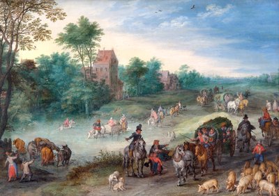 田舎道の旅人、牛と豚 作： Jan the Elder Brueghel