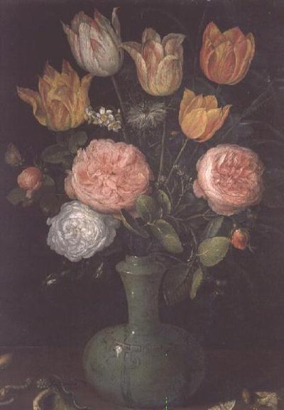 テーブルの上に置かれたダイヤモンドの花瓶 作： Jan the Elder Brueghel