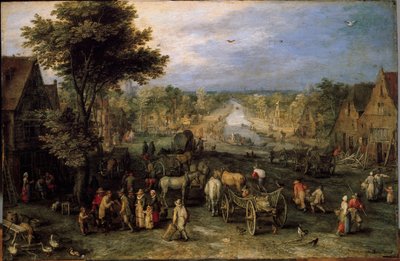 カートのある村（絵画 作： Jan the Elder Brueghel