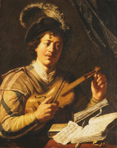 ヴァイオリンをチューニングする青年、1623年頃 作： Jan the Elder Lievens