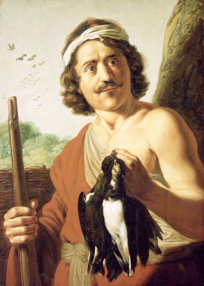 Air and Youth：ハンターとマスケット銃と殺された鳥、1623-25 作： Jan the Elder Lievens