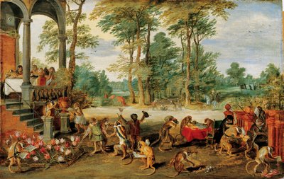 チューリップマニアの風刺、c。 1640年（木に油彩） 作： Jan the Younger Brueghel