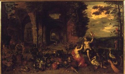 空気と火のアレゴリー」1650-60年頃（パネルに油彩） 作： Jan the Younger Brueghel