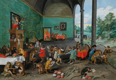 チューリップマニアのアレゴリー、17世紀半ば。 (木に油彩) 作： Jan the Younger Brueghel