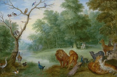 人の堕落の楽園、c.1630（パネル上の銅に油彩） 作： Jan Brueghel the Younger