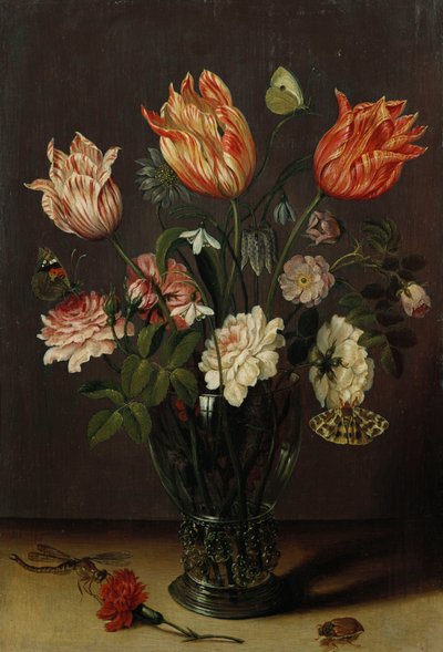 テーブルの上のグラスに他の花とチューリップ 作： Jan Brueghel the Younger