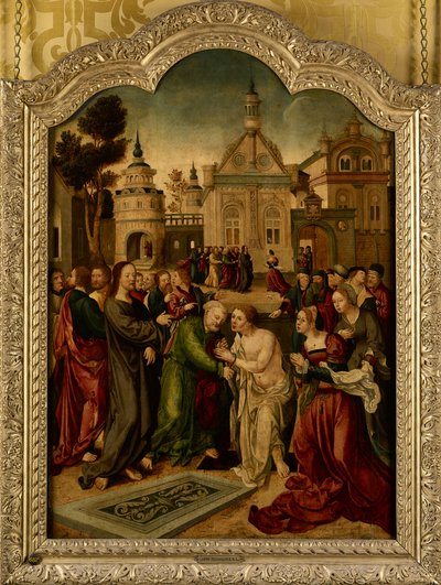 祭壇画の中央パネルであるラザロの隆起 作： Jan van (circle of) Scorel