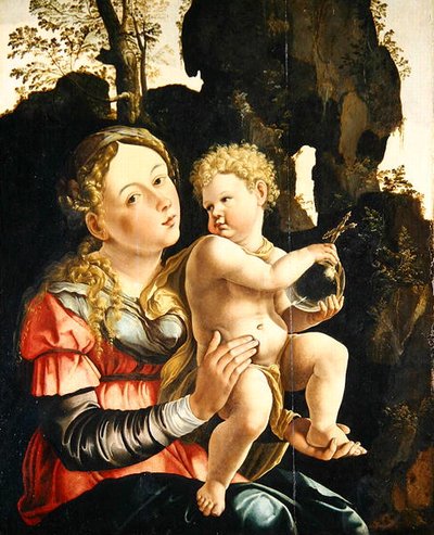 聖母子像（油彩・パネル） 作： Jan van (studio of) Scorel