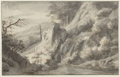 枯れた針葉樹のある山の風景 作： Jan van Aken