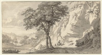 フェリーのある山の風景 作： Jan van Aken