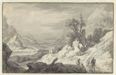 川の谷のある山の風景 作： Jan van Aken