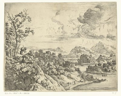 スーツを背負った男がいる川の風景 ラインの風景（連載タイトル） 作： Jan van Aken