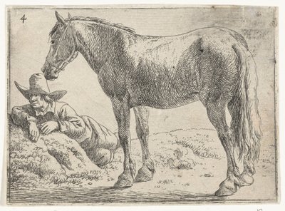 立っている馬と休んでいるライダー 馬のいる風景（連載タイトル） 作： Jan van Aken