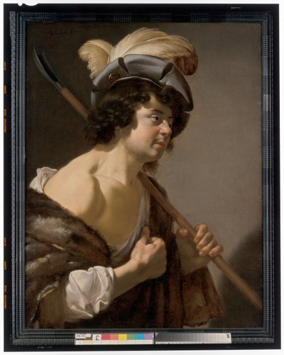 エレガントな羽の帽子をかぶったシェパードの横顔、半身像 作： Jan van Bijlert or Bylert