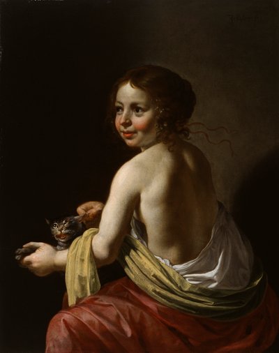 猫をからかう少女、1630年頃（パネルに油彩） 作： Jan van Bijlert or Bylert