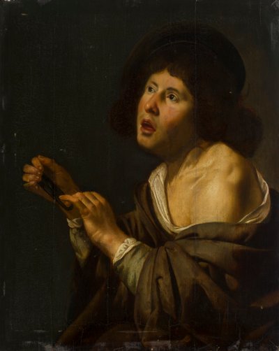 楽器を持った少年の肖像（ボードに置かれたパネルに油彩） 作： Jan van Bijlert or Bylert