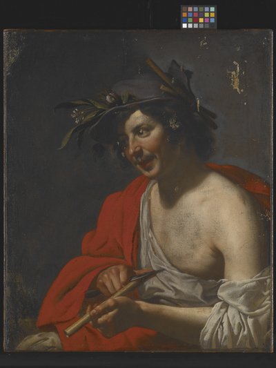 フルートをトリミングする羊飼い (キャンバスに油彩) 作： Jan van Bijlert or Bylert