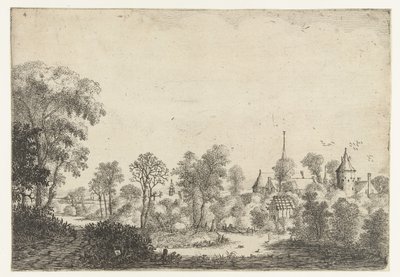 村とボートに乗った男の風景 風景（シリーズタイトル） 作： Jan van Brosterhuyzen