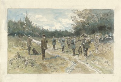 Leusderhei で狩りをした後、ハンターのグループがいる風景 作： Jan van Essen