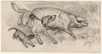 豚を追いかける二匹の犬 作： Jan van Essen