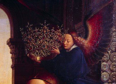 聖母に戴冠する天使。ロラン総長の聖母」の詳細 ニコラ・ロラン（1376-1461）は、フィリップ・ル・ボンの下でブルゴーニュの総長を務め、1443年にはボーヌのホスピスを創設しました。ヤン・ファン・エイク（1390-1441）の作品 作： Jan van Eyck