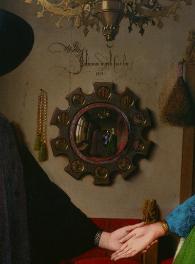 Arnolfini結婚、鏡の詳細、パネルに1434オイル 作： Jan van Eyck
