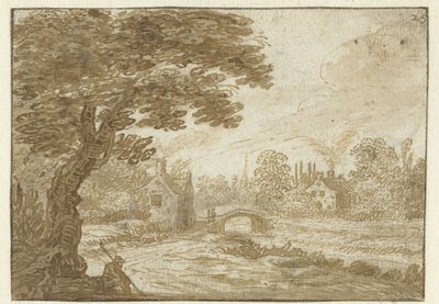 家と橋のある風景 作： Jan van Goyen (possibly)