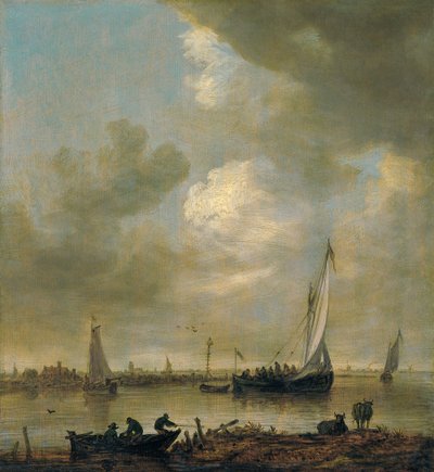 スモール・チップス」、漁師、牛の水飲み場がある河口 作： Jan van Goyen