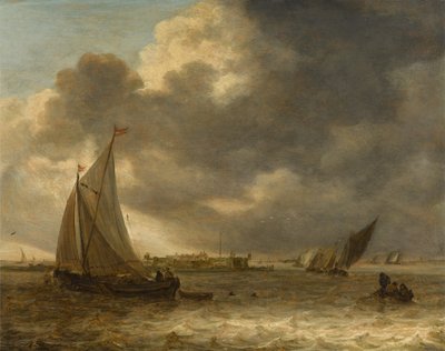 帆船のある川の風景 作： Jan van Goyen