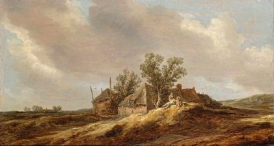 農家の前で休憩する農民と広大な砂丘の風景 作： Jan van Goyen