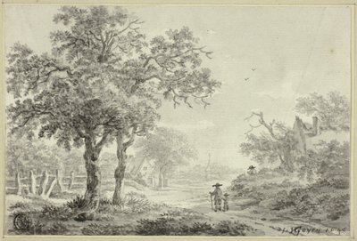 村道を歩く男と少年 作： Jan van Goyen