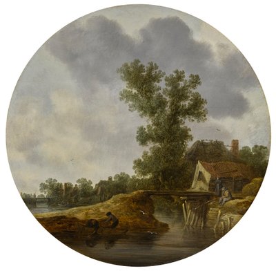 川の風景（円形） 作： Jan van Goyen