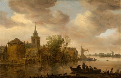 教会と農家が望める川辺の景色 作： Jan van Goyen