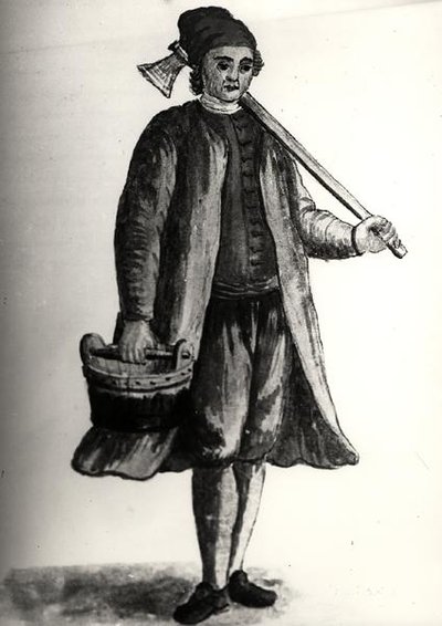 ヴェネツィア・アーセナルの労働者（水彩・紙）（モノクロ写真） 作： Jan van Grevenbroeck