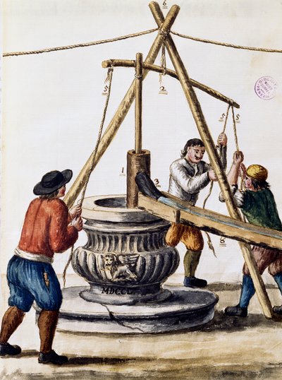 井戸掘り」ヤン・グレーベンブルック（1731-1807）の『ヴェネツィア衣装図鑑』の挿絵、水彩、イタリア 作： Jan van Grevenbroeck